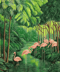 Henri Robert Bresil Flamingos Forest Diamond Painting