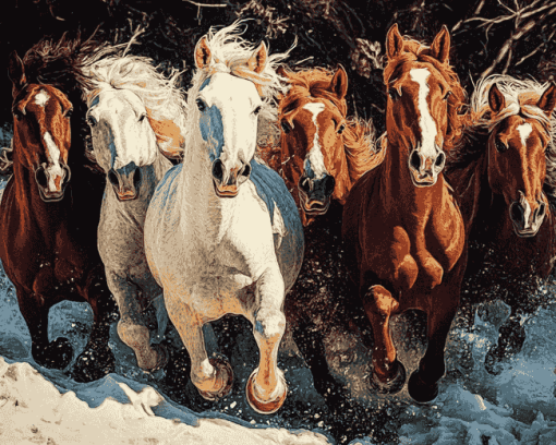 Herd of Horses Galloping Diamond Painting