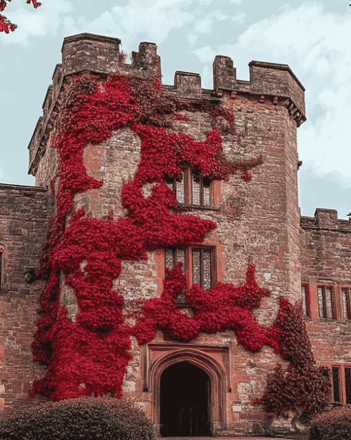 Hever Castle Wall Red Plants Diamond Painting