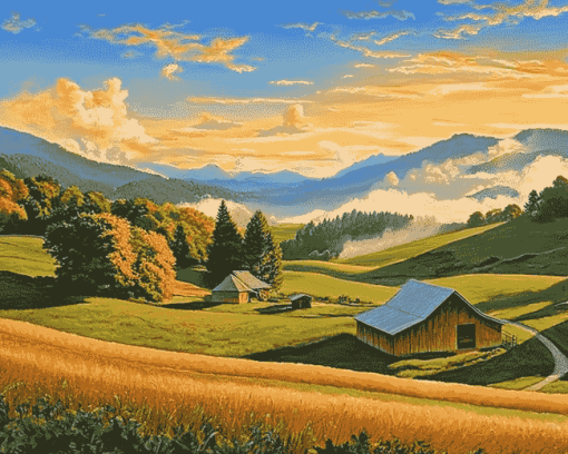 Hillside Farm Landscapes Diamond Painting