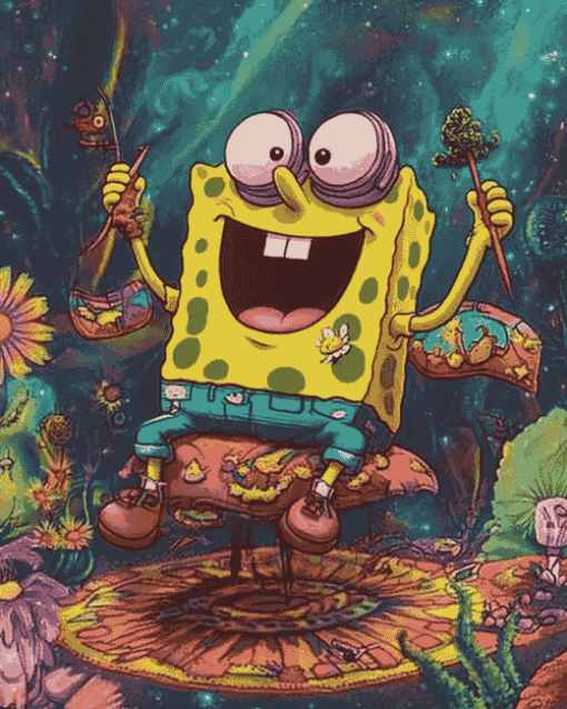 Hippie SpongeBob Cartoons Diamond Painting