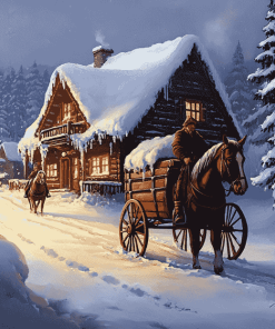 Horse and Wagon Winter Scene Diamond Painting