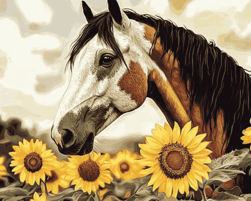 Horse with Sunflowers Diamond Painting