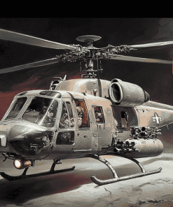 Huey Helicopter Aircraft Diamond Painting