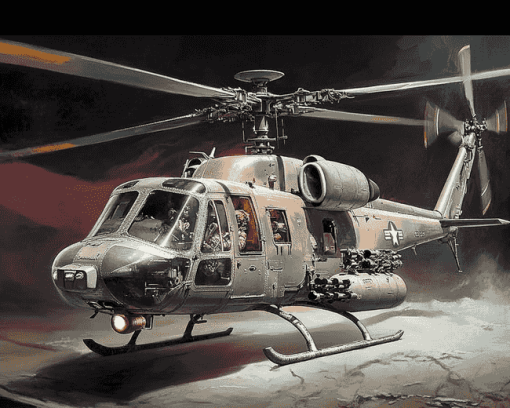 Huey Helicopter Aircraft Diamond Painting