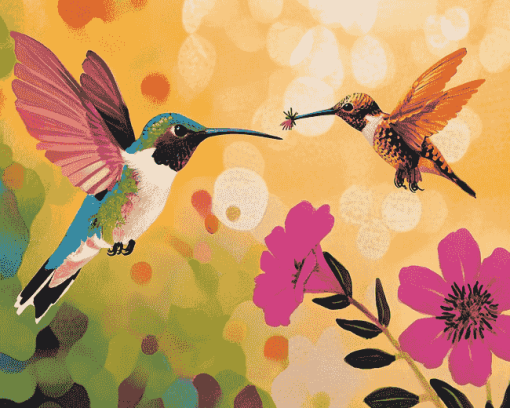 Hummingbird and Bee Nature Diamond Painting