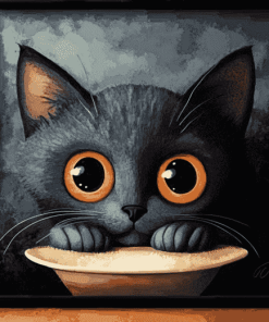 Hungry Black Cat Diamond Painting