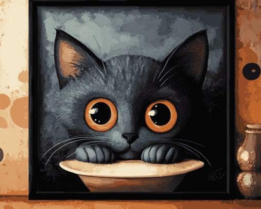 Hungry Black Cat Diamond Painting