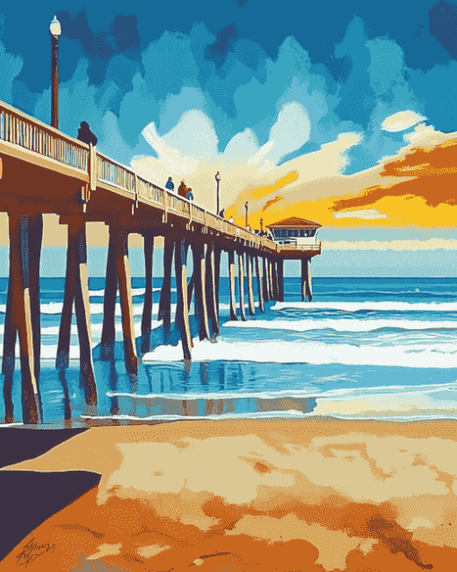 Huntington Beach Seascape Diamond Painting