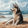 Husky Puppy Beach Diamond Painting