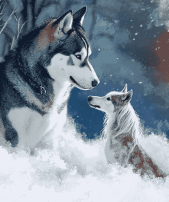 Husky and Dapple Horse Animals Diamond Painting