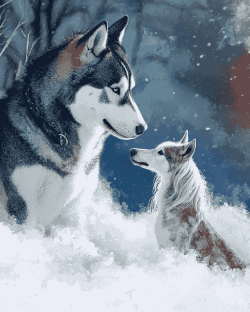 Husky and Dapple Horse Animals Diamond Painting