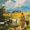 Indian Lady with Goats in Landscapes Diamond Painting