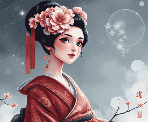 Japanese Geisha Cartoon Diamond Painting