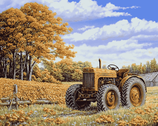 John Sloane Rusty Tractor Scene Diamond Painting