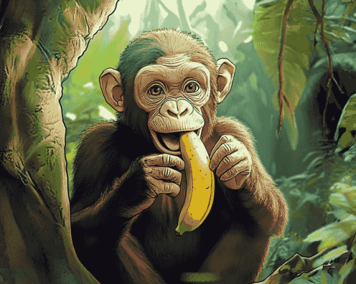 Jungle Monkey Banana Fun Diamond Painting