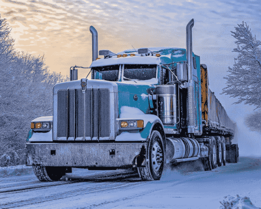 Kenworth Semi Truck in Snow Diamond Painting