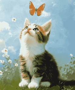 Kitten and Butterfly Diamond Painting