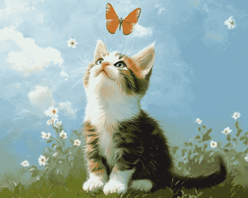 Kitten and Butterfly Diamond Painting