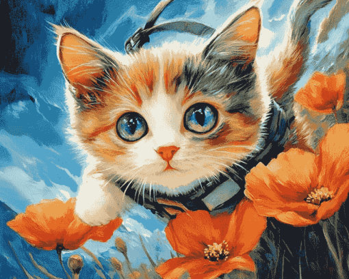 Kitty Poppies Diamond Painting