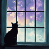 Kitty Silhouette Window View Diamond Painting