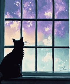 Kitty Silhouette Window View Diamond Painting