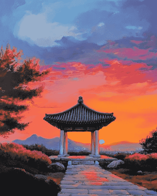 Korean Bell at Sunset Diamond Painting