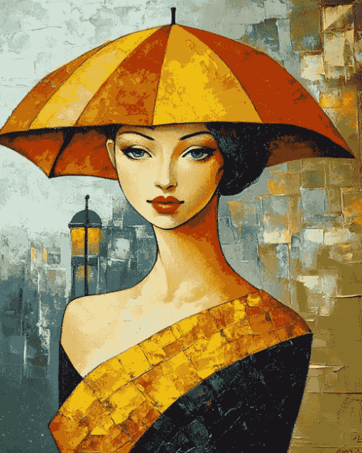 Ladies with Yellow Umbrella Diamond Painting