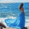 Lady in Blue Dress Seaside Diamond Painting