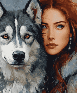 Lady with Husky Diamond Painting