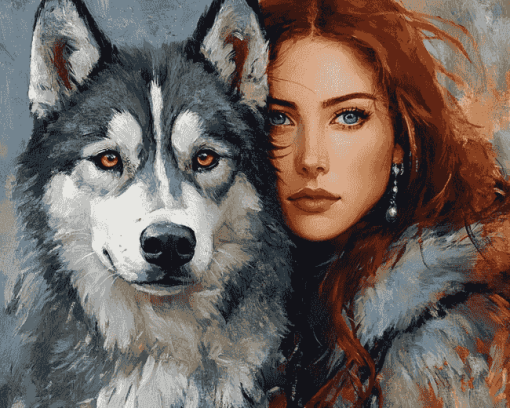 Lady with Husky Diamond Painting