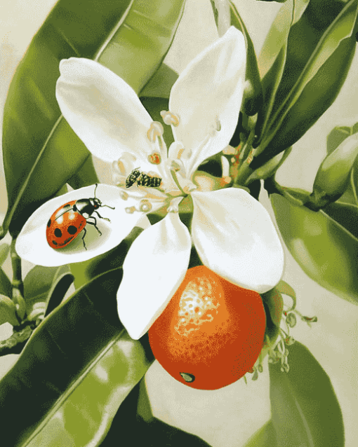 Ladybug on Orange Blossom Diamond Painting