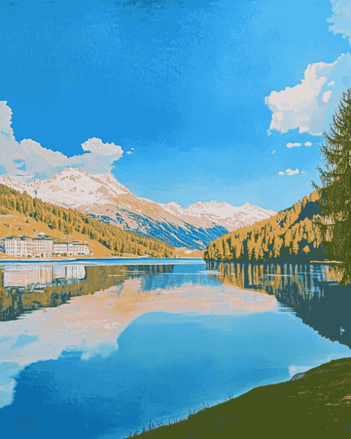 Lake Saint Moritz Landscape Diamond Painting