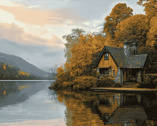 Lakeview English Cottage Diamond Painting