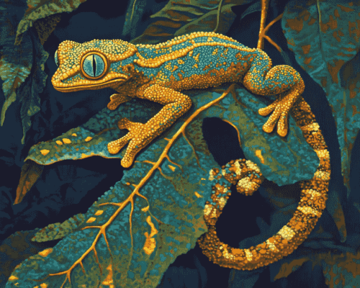 Leaf-Inspired Frog and Gecko Diamond Painting