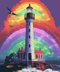 Lighthouse Rainbow Scene Diamond Painting