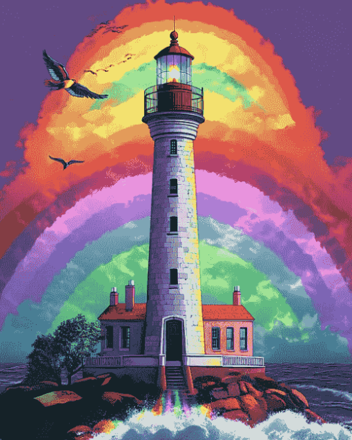 Lighthouse Rainbow Scene Diamond Painting