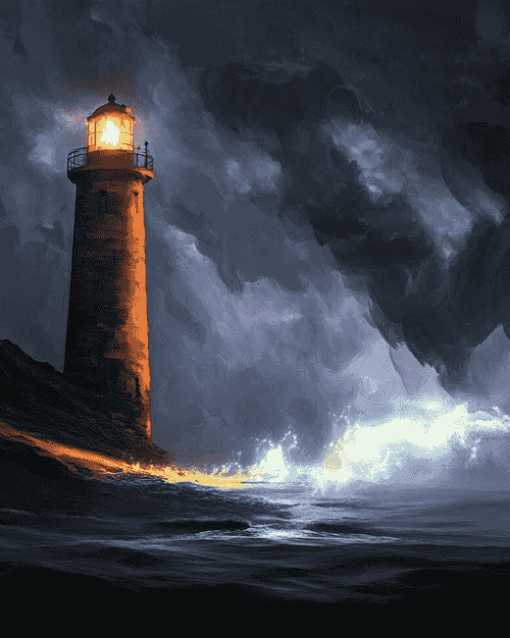 Lighthouse Storm Scene Diamond Painting