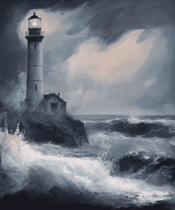 Lighthouse in Stormy Seascape Diamond Painting