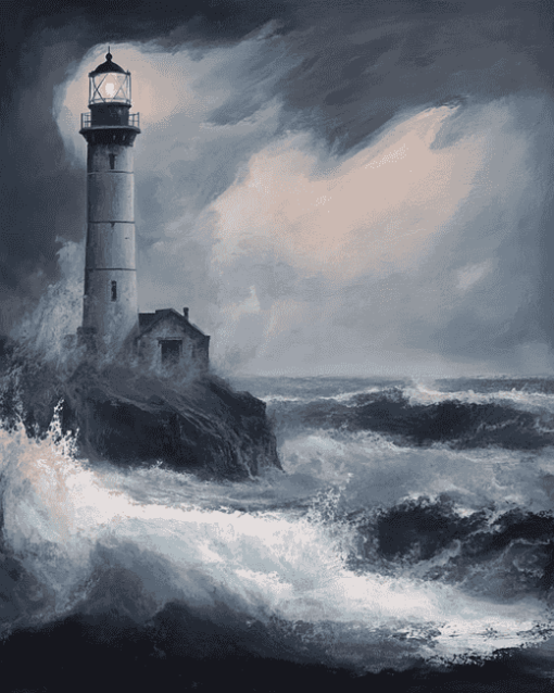 Lighthouse in Stormy Seascape Diamond Painting