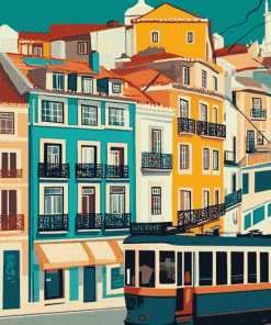 Lisbon Tram Cityscape Diamond Painting