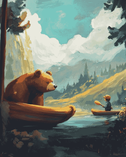 Little Boy and Bear Adventure Diamond Painting