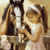 Little Girl with Pony and Cat Diamond Painting