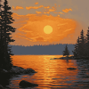 Loon Lake Sunset Scene Diamond Painting