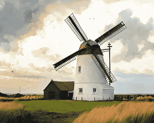 Lytham Windmill Landscape Diamond Painting