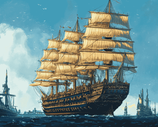 Majestic Rigged Ship Diamond Painting