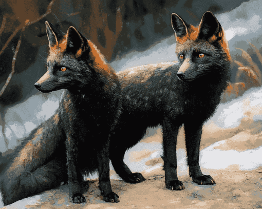 Melanistic Fox Wildlife Diamond Painting