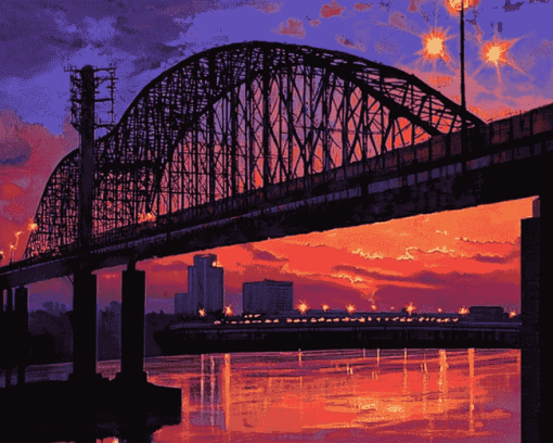 Memphis Bridge Tennesse Sunset Diamond Painting