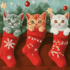 Merry Christmas Cats in Stockings Diamond Painting