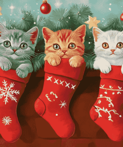 Merry Christmas Cats in Stockings Diamond Painting